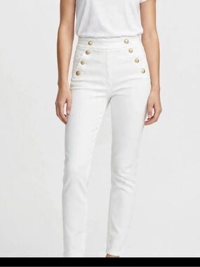 Guess High-Waist White Sailor Jeans with Gold Buttons size 25